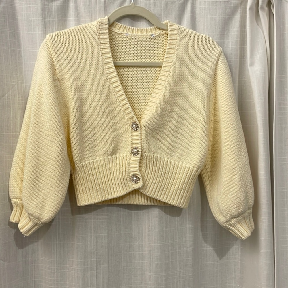 Cropped Knit Cardigan with jewel buttons